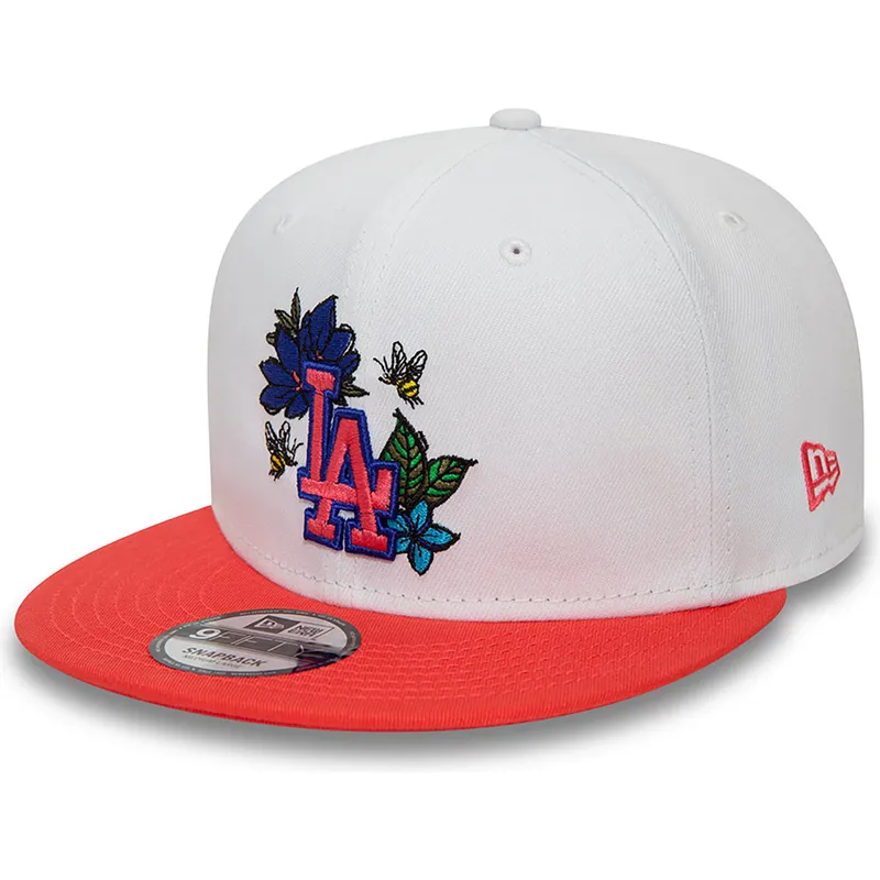 cappello-piatto-bianco-e-rosso-snapback-9fifty-floral-di-los-angeles-dodgers-mlb-di-new-era