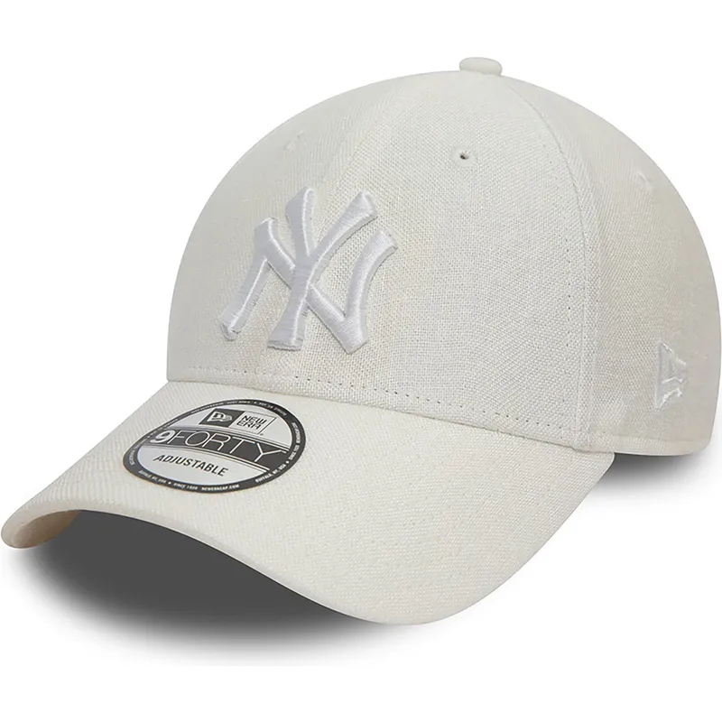 cappelli-curva-bianco-cinghia-regolabile-9forty-linen-dei-new-york-yankees-mlb-di-new-era