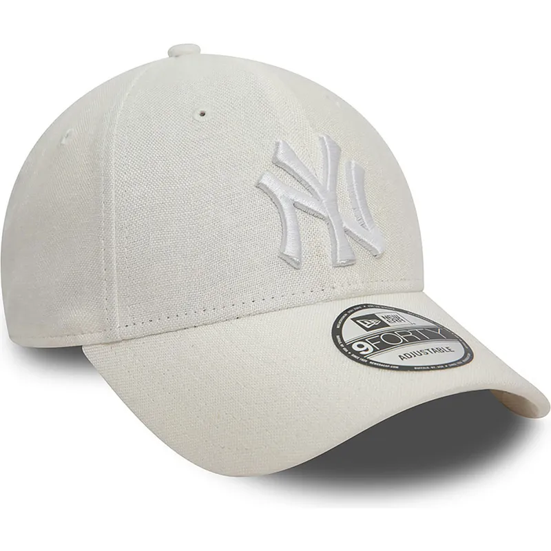 cappelli-curva-bianco-cinghia-regolabile-9forty-linen-dei-new-york-yankees-mlb-di-new-era