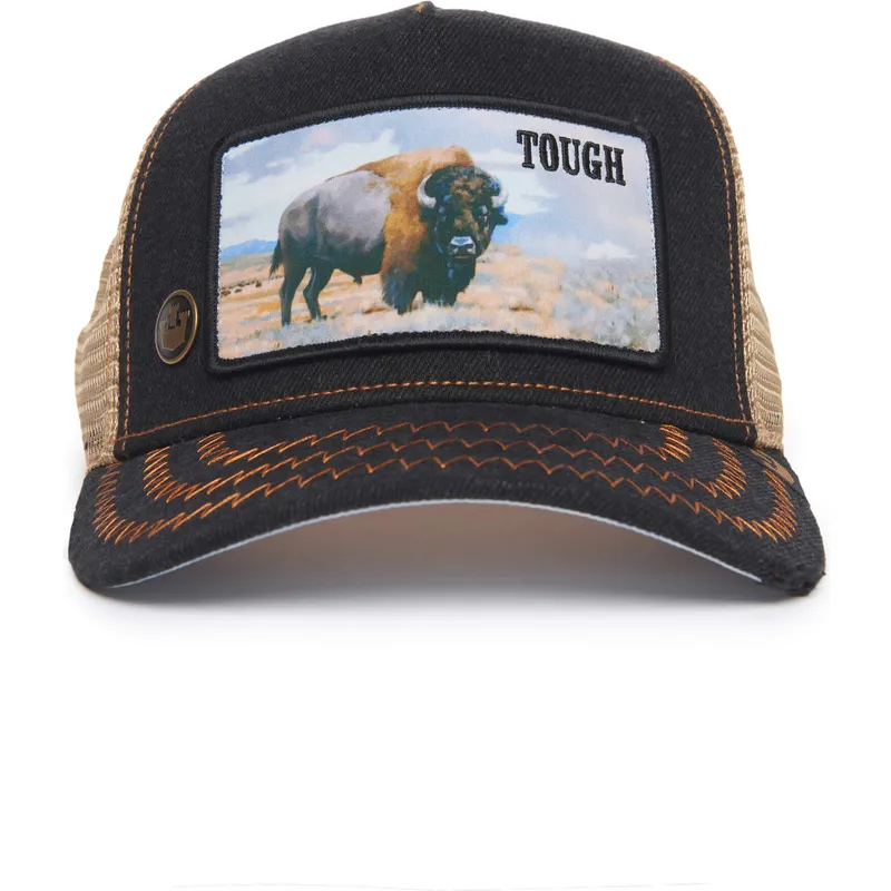 cappellino-trucker-nero-e-beige-bufalo-tough-model-no-70u9h-rodeo-the-farm-di-goorin-bros
