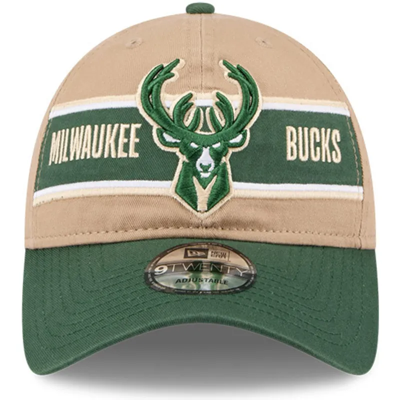 cappellino-curvo-marrone-e-verde-regolabile-9twenty-draft-2024-di-milwaukee-bucks-nba-di-new-era