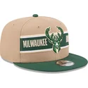 cappello-piatto-marrone-e-verde-snapback-9fifty-draft-2024-di-milwaukee-bucks-nba-di-new-era