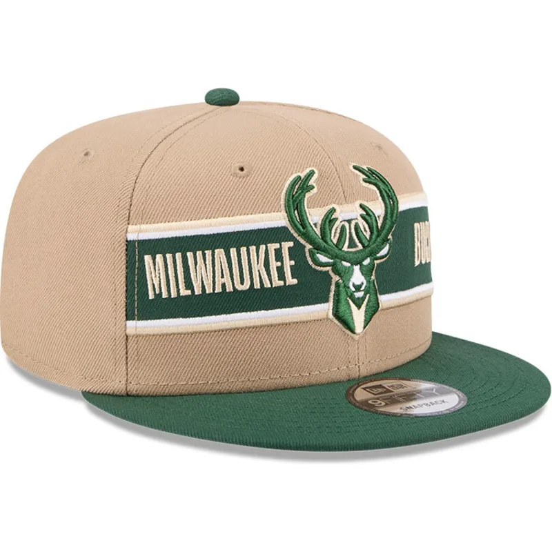 cappello-piatto-marrone-e-verde-snapback-9fifty-draft-2024-di-milwaukee-bucks-nba-di-new-era