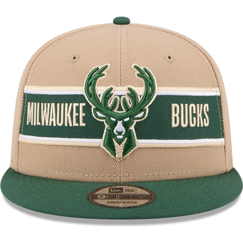 cappello-piatto-marrone-e-verde-snapback-9fifty-draft-2024-di-milwaukee-bucks-nba-di-new-era