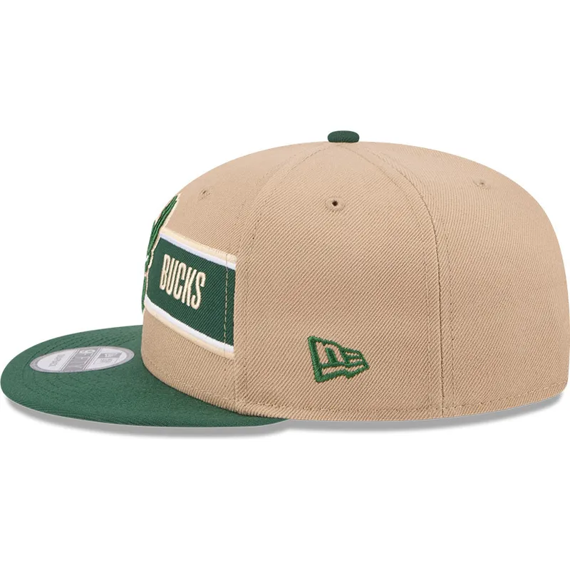 cappello-piatto-marrone-e-verde-snapback-9fifty-draft-2024-di-milwaukee-bucks-nba-di-new-era