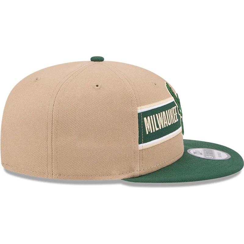cappello-piatto-marrone-e-verde-snapback-9fifty-draft-2024-di-milwaukee-bucks-nba-di-new-era