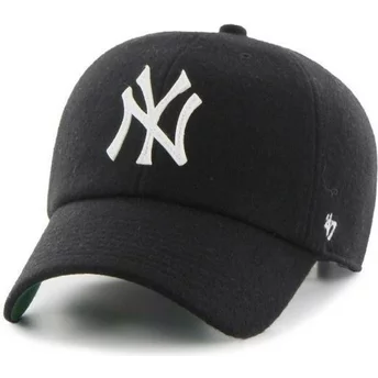Cappellino visiera curva nero con nastro di cuoio di New York Yankees MLB Clean Up di 47 Brand