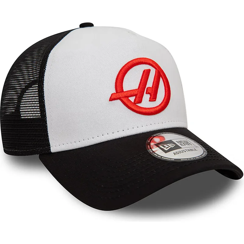 cappellino-trucker-bianco-e-nero-e-frame-di-haas-f1-team-formula-1-di-new-era