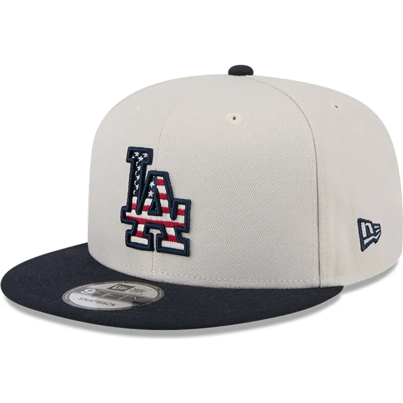 cappello-piatto-beige-e-blu-marino-snapback-9fifty-4th-of-july-dei-los-angeles-dodgers-mlb-di-new-era