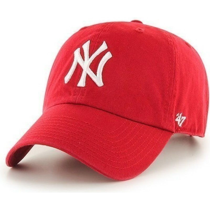 cappellino-visiera-curva-rosso-di-new-york-yankees-mlb-clean-up-di-47-brand
