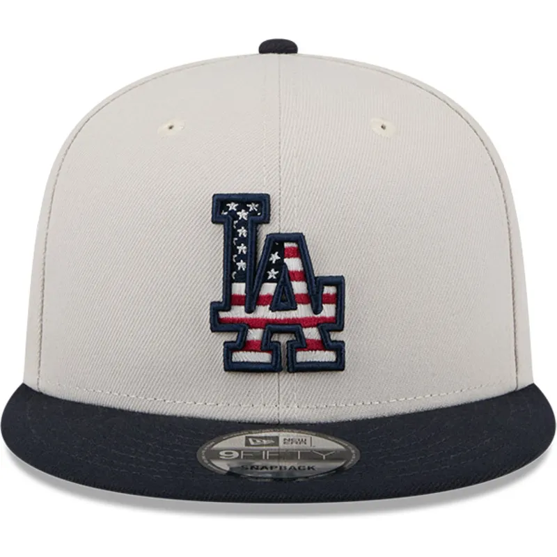 cappello-piatto-beige-e-blu-marino-snapback-9fifty-4th-of-july-dei-los-angeles-dodgers-mlb-di-new-era