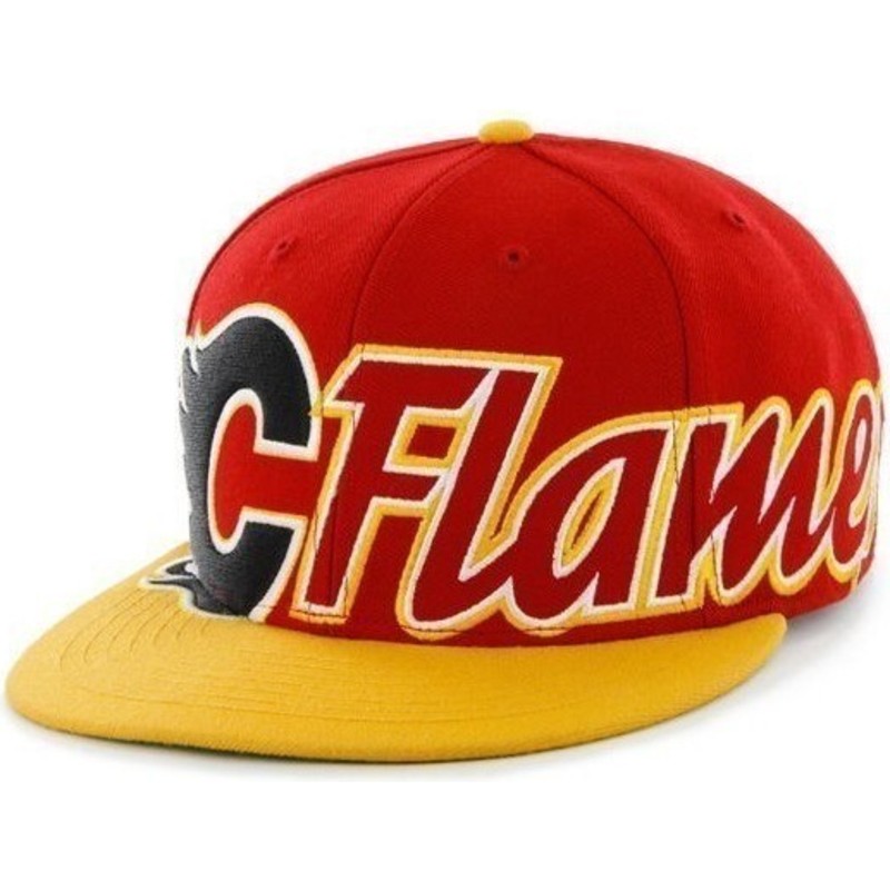 cappellino-visiera-piatta-nero-snapback-con-logo-lettere-di-calgary-flames-nhl-di-47-brand