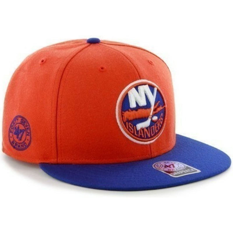 cappellino-visiera-piatta-arancione-e-blu-snapback-di-new-york-islanders-nhl-di-47-brand