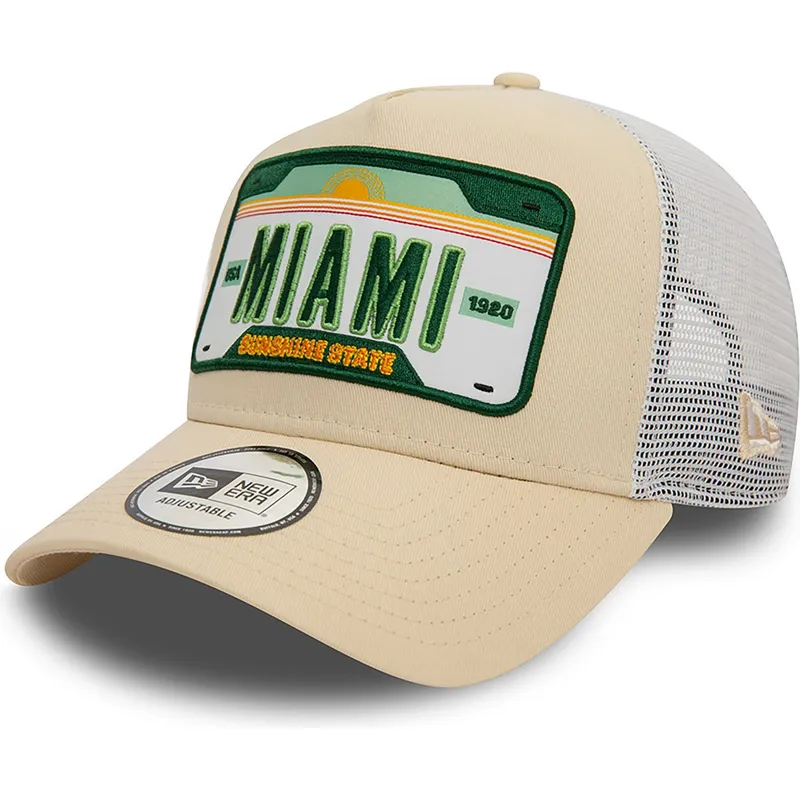 cappelli-curva-beige-snapback-a-frame-license-plate-dei-miami-ciudades-y-playas-di-new-era