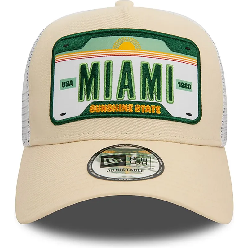 cappelli-curva-beige-snapback-a-frame-license-plate-dei-miami-ciudades-y-playas-di-new-era