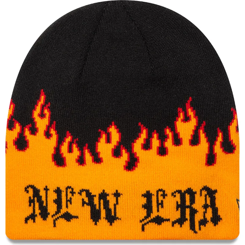 berretto-nero-e-arancione-skull-knit-flame-di-new-era