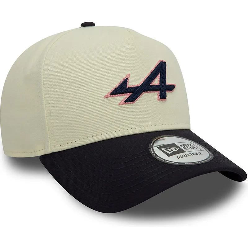 cappellino-visiera-curva-bianco-e-blu-marino-snapback-e-frame-chain-stitch-di-alpine-f1-team-formula-1-di-new-era