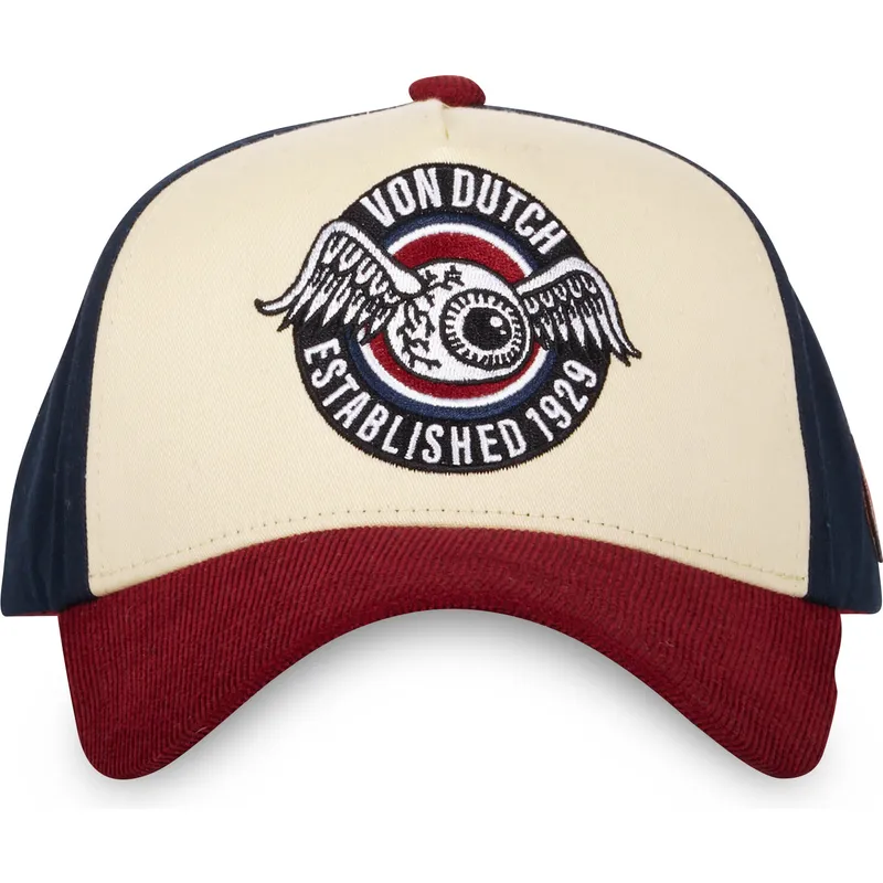 cappellino-curvo-beige-blu-e-rosso-snapback-vint02-di-von-dutch