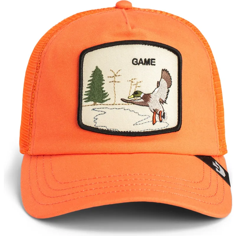 cappellino-trucker-arancione-anatra-game-maybe-park-range-the-farm-di-goorin-bros