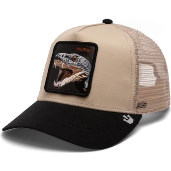 cappellino-trucker-beige-e-nero-serpente-the-vicious-snake-eco-brutalism-the-farm-di-goorin-bros