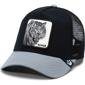 Gorra trucker nera e grigia tigre The Savage Tiger Big Cats The Farm di Goorin Bros.