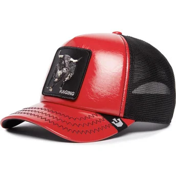 gorra-trucker-rossa-e-nera-toro-raging-pamplona-puff-patent-the-farm-di-goorin-bros