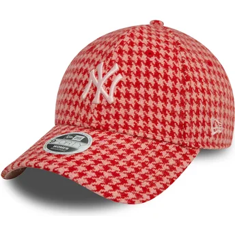 Cappellino curvo rosa regolabile da donna 9FORTY Houndstooth dei New York Yankees MLB di New Era