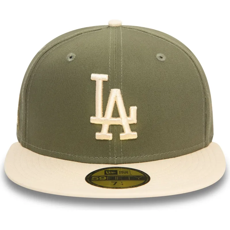 cappellino-piatto-verde-e-beige-chiuso-59fifty-side-patch-dei-los-angeles-dodgers-mlb-di-new-era