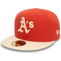 cappello-piatto-arancione-e-beige-aderente-59fifty-side-patch-degli-oakland-athletics-mlb-di-new-era