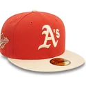 cappello-piatto-arancione-e-beige-aderente-59fifty-side-patch-degli-oakland-athletics-mlb-di-new-era
