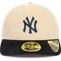 cappello-curvo-beige-e-blu-navy-chiuso-59fifty-low-profile-cord-dei-new-york-yankees-mlb-di-new-era