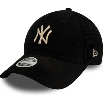 Cappellino curvo nero regolabile da donna con logo beige 9FORTY Cord dei New York Yankees MLB di New Era