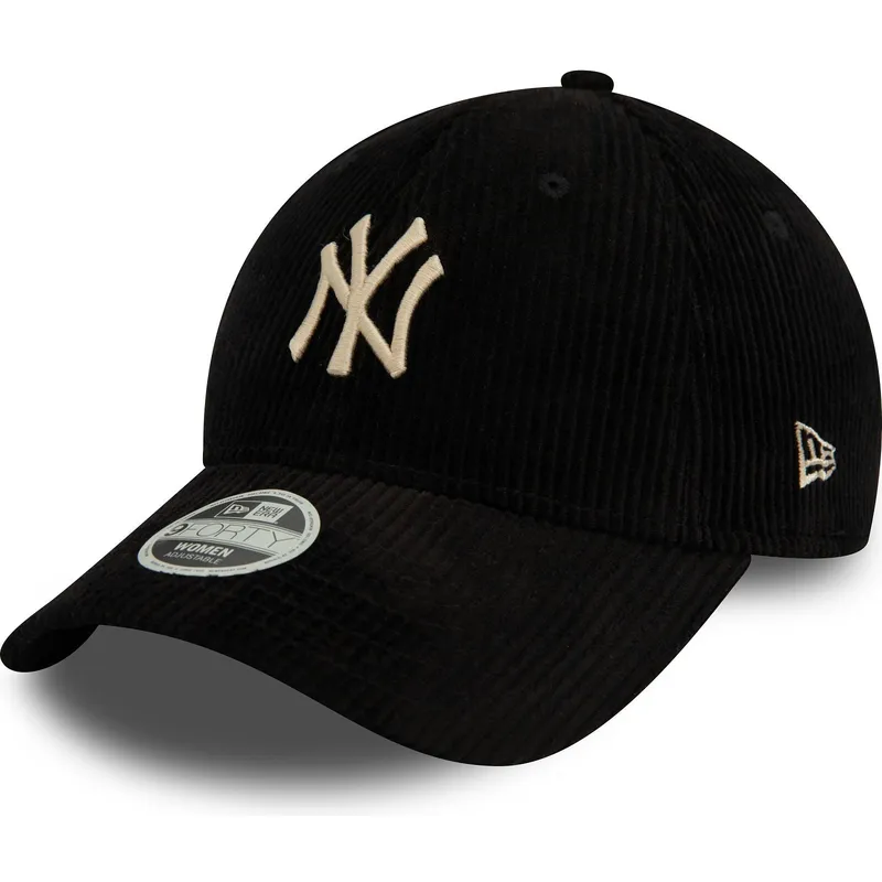 cappellino-con-visiera-curva-nero-regolabile-da-donna-con-logo-beige-9forty-cord-di-new-york-yankees-mlb-di-new-era