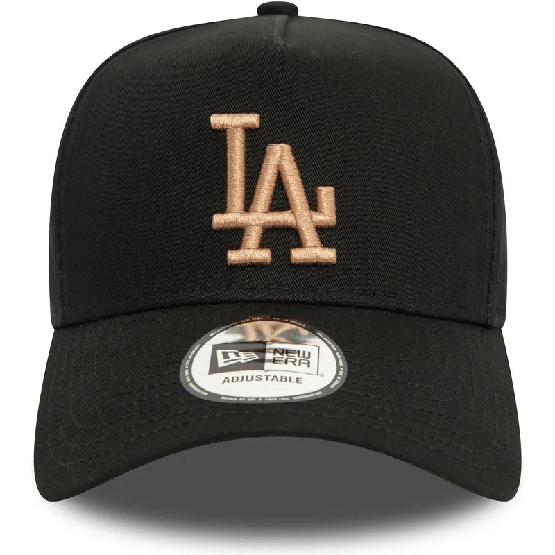 cappello-snapback-nero-con-visiera-curva-e-logo-beige-9forty-e-frame-league-essential-dei-los-angeles-dodgers-mlb-di-new-era