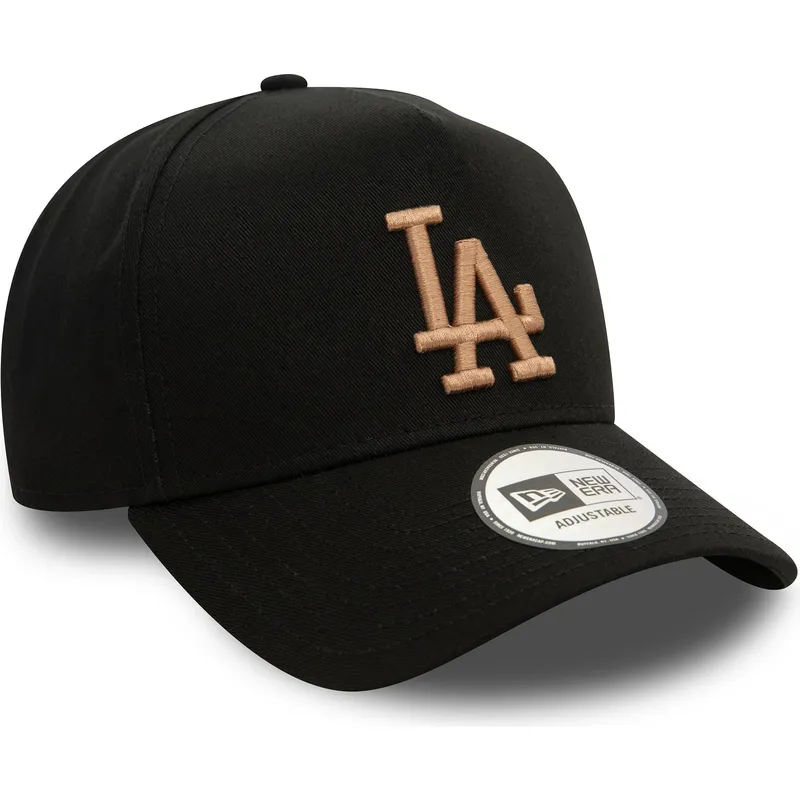 cappello-snapback-nero-con-visiera-curva-e-logo-beige-9forty-e-frame-league-essential-dei-los-angeles-dodgers-mlb-di-new-era