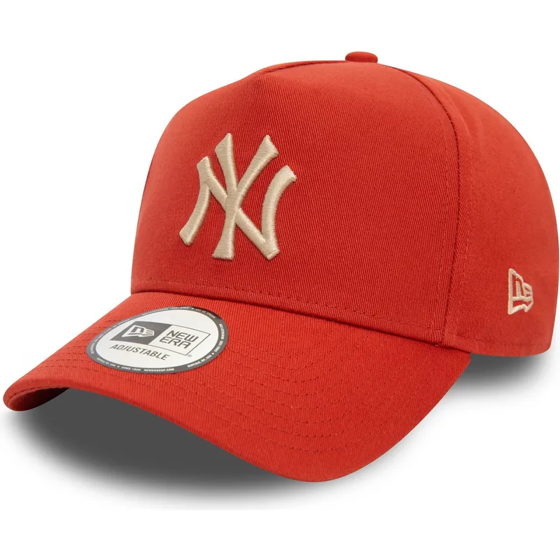 cappellino-arancione-snapback-con-visiera-curva-e-logo-beige-9forty-e-frame-league-essential-dei-new-york-yankees-mlb-di-new-era
