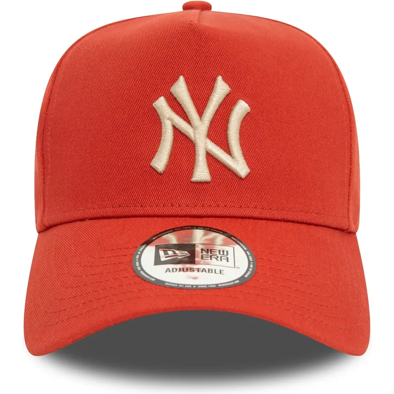 cappellino-arancione-snapback-con-visiera-curva-e-logo-beige-9forty-e-frame-league-essential-dei-new-york-yankees-mlb-di-new-era