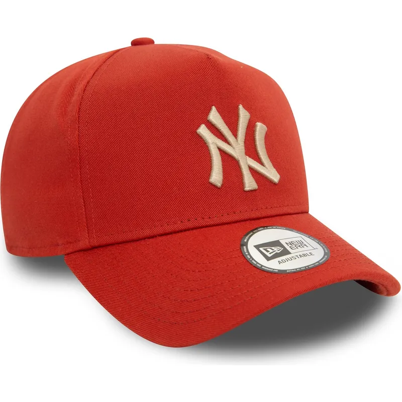 cappellino-arancione-snapback-con-visiera-curva-e-logo-beige-9forty-e-frame-league-essential-dei-new-york-yankees-mlb-di-new-era
