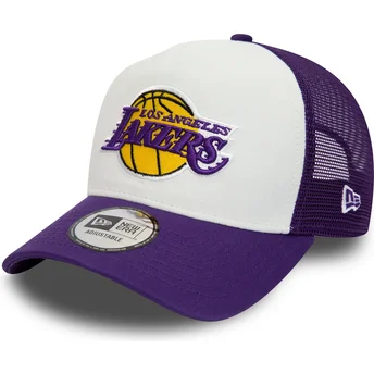 New Era A Frame Team Colour Los Angeles Lakers NBA White and Purple Trucker Hat