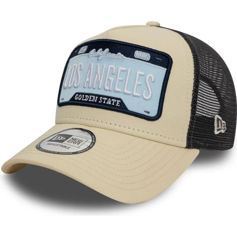 cappelli-curva-beige-snapback-a-frame-license-plate-dei-los-angeles-ciudades-y-playas-di-new-era