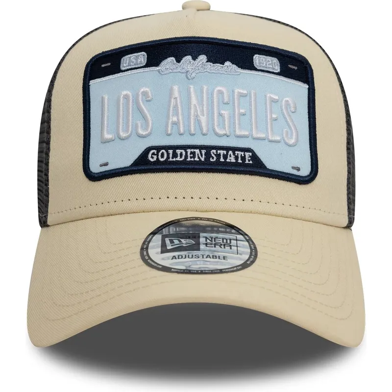 cappelli-curva-beige-snapback-a-frame-license-plate-dei-los-angeles-ciudades-y-playas-di-new-era