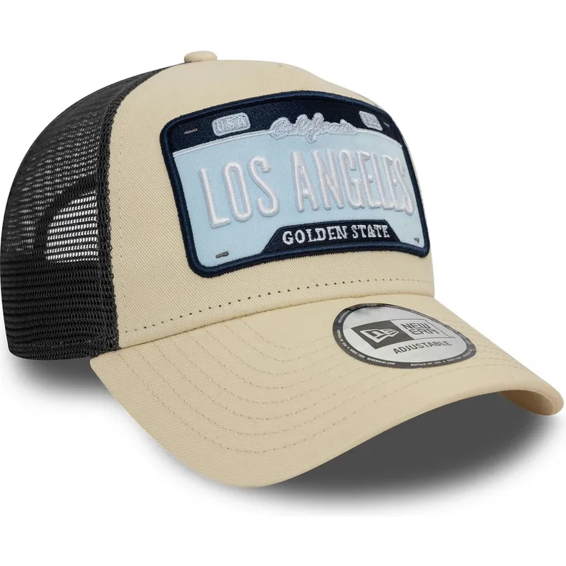cappelli-curva-beige-snapback-a-frame-license-plate-dei-los-angeles-ciudades-y-playas-di-new-era