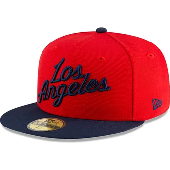 New Era Flat Brim 59FIFTY Statement Los Angeles Clippers NBA Red and Navy Blue Fitted Cap