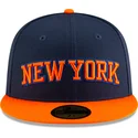 cappello-piatto-blu-marino-e-arancione-aderente-59fifty-statement-dei-new-york-knicks-nba-di-new-era