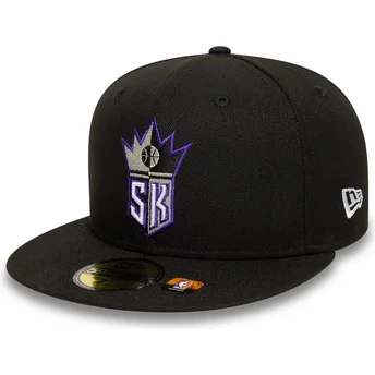 Cappellino nero piatto regolabile 59FIFTY Classic dei Sacramento Kings NBA di New Era