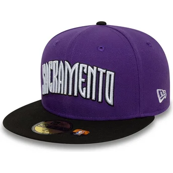 Cappello piatto viola e nero aderente 59FIFTY Classic di Sacramento Kings NBA di New Era