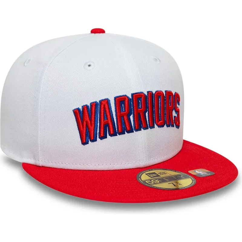 cappello-piatto-bianco-e-rosso-aderente-59fifty-classic-di-golden-state-warriors-nba-di-new-era