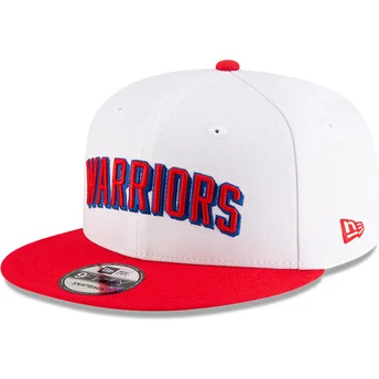 Cappellino piatto bianco e rosso snapback 9FIFTY Classic di Golden State Warriors NBA di New Era
