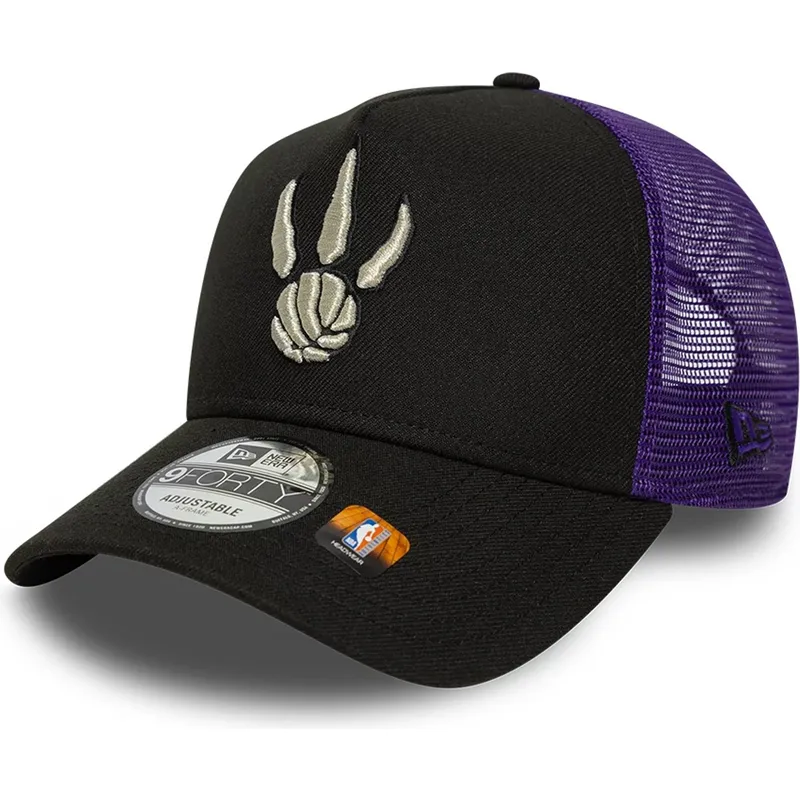 cappellino-trucker-nero-e-viola-a-frame-classic-di-toronto-raptors-nba-di-new-era