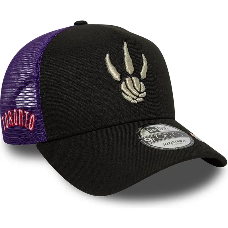 cappellino-trucker-nero-e-viola-a-frame-classic-di-toronto-raptors-nba-di-new-era